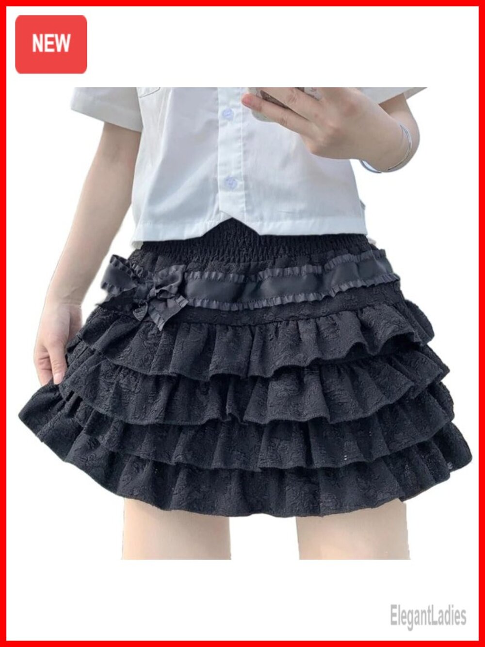 High Waist Pleated Lolita Mini Skirt A-Line Layered Elastic Waist
